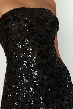 Everleigh Strapless Sequin Mini Dress - Black -Meshki Shop 20221115 meshki ecomm reflections15532