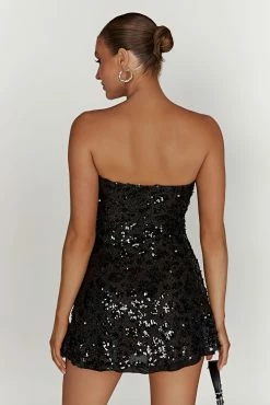 Everleigh Strapless Sequin Mini Dress - Black -Meshki Shop 20221115 meshki ecomm reflections15538