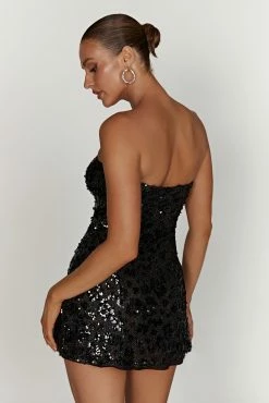Everleigh Strapless Sequin Mini Dress - Black -Meshki Shop 20221115 meshki ecomm reflections15539