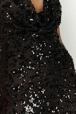 Nicola Plunge Neck Sequin Maxi Dress - Black -Meshki Shop 20221115 meshki ecomm reflections15577