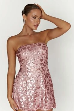 Everleigh Strapless Sequin Mini Dress - Blush Pink -Meshki Shop 20221115 meshki ecomm reflections15619