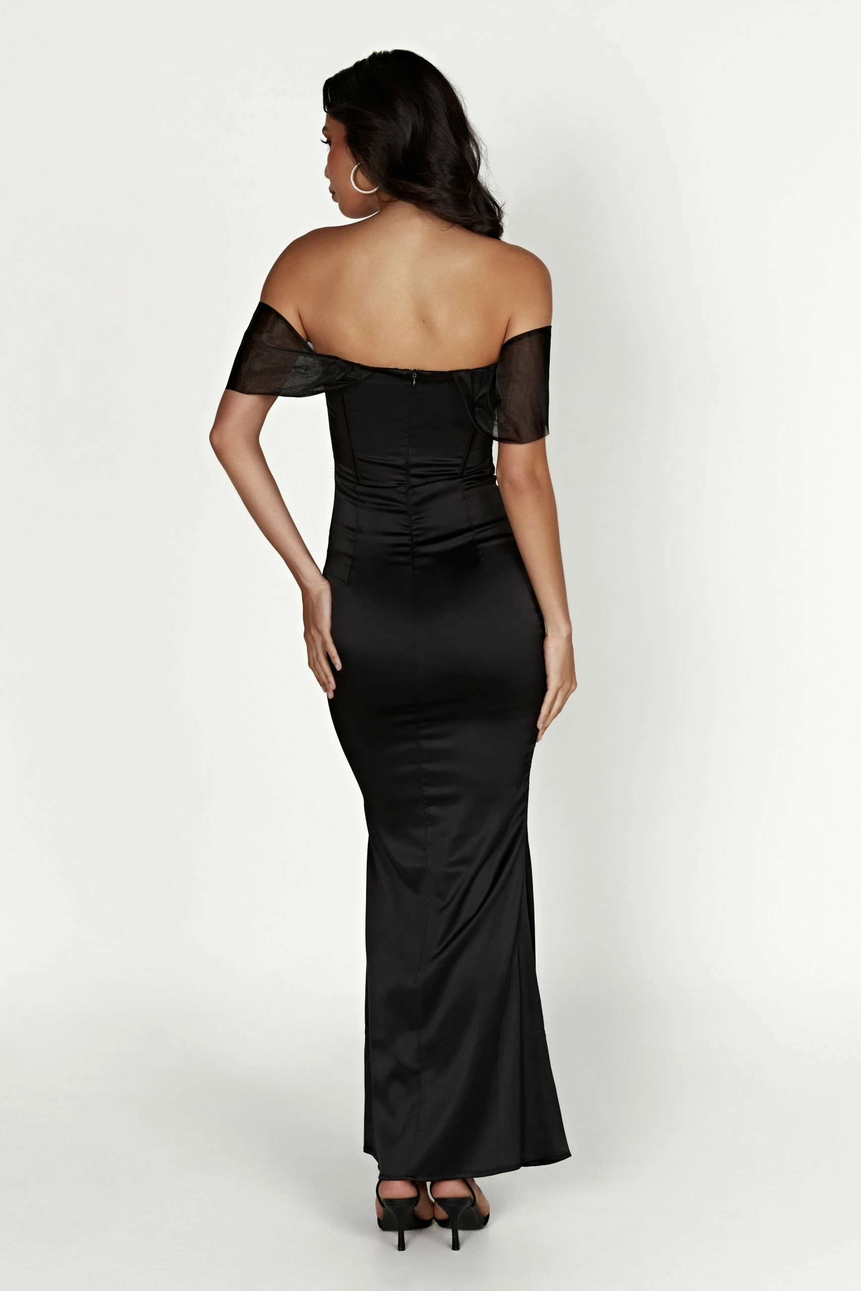 Everly Off Shoulder Organza Satin Maxi Dress - Black 4 Everly Off Shoulder Organza Satin Maxi Dress - Black - Image 2