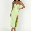 Talisa Chain Strap Side Split Corset Midi Dress - Pistachio Green