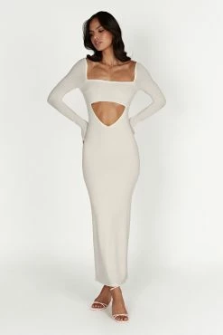 Ashleigh Cut Out Bandeau Maxi Dress - Bone