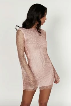 BSD Samira Flare Sleeve Diamante Mesh Mini Dress - Baby Pink -Meshki Shop 20221116 meshki ecomm core nina16121