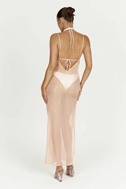 Phoebe Sheer Iridescent Maxi Dress - Peach 13 Phoebe Sheer Iridescent Maxi Dress - Peach -Meshki Shop 20221125 meshki ecomm reflections20318