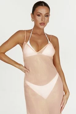 Phoebe Sheer Iridescent Maxi Dress - Peach 14 Phoebe Sheer Iridescent Maxi Dress - Peach -Meshki Shop 20221125 meshki ecomm reflections20324