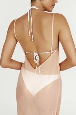 Phoebe Sheer Iridescent Maxi Dress - Peach 18 Phoebe Sheer Iridescent Maxi Dress - Peach -Meshki Shop 20221125 meshki ecomm reflections20334