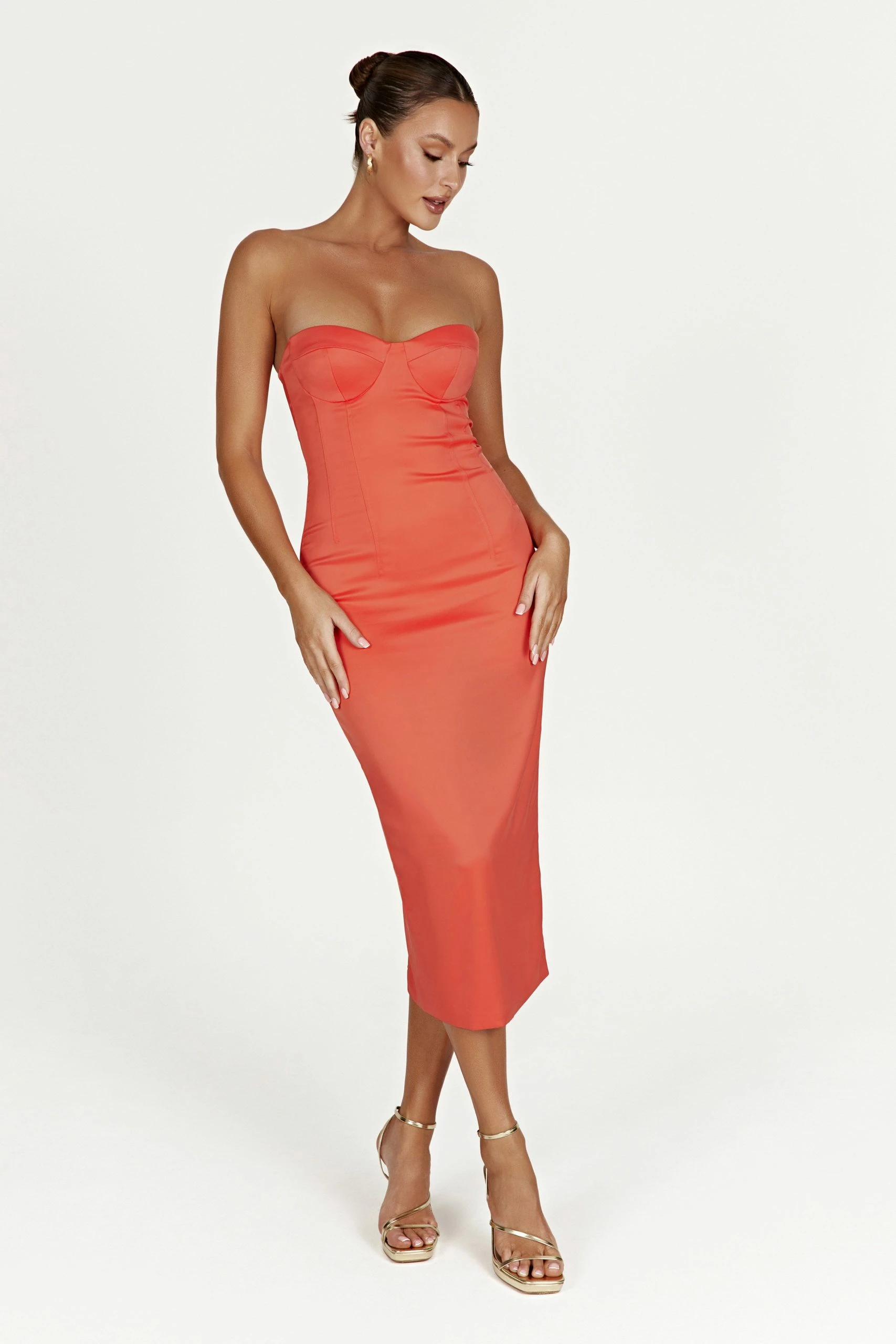 Bryony Cupped Bodycon Midi Dress - Coral 8 Bryony Cupped Bodycon Midi Dress - Coral - Image 6