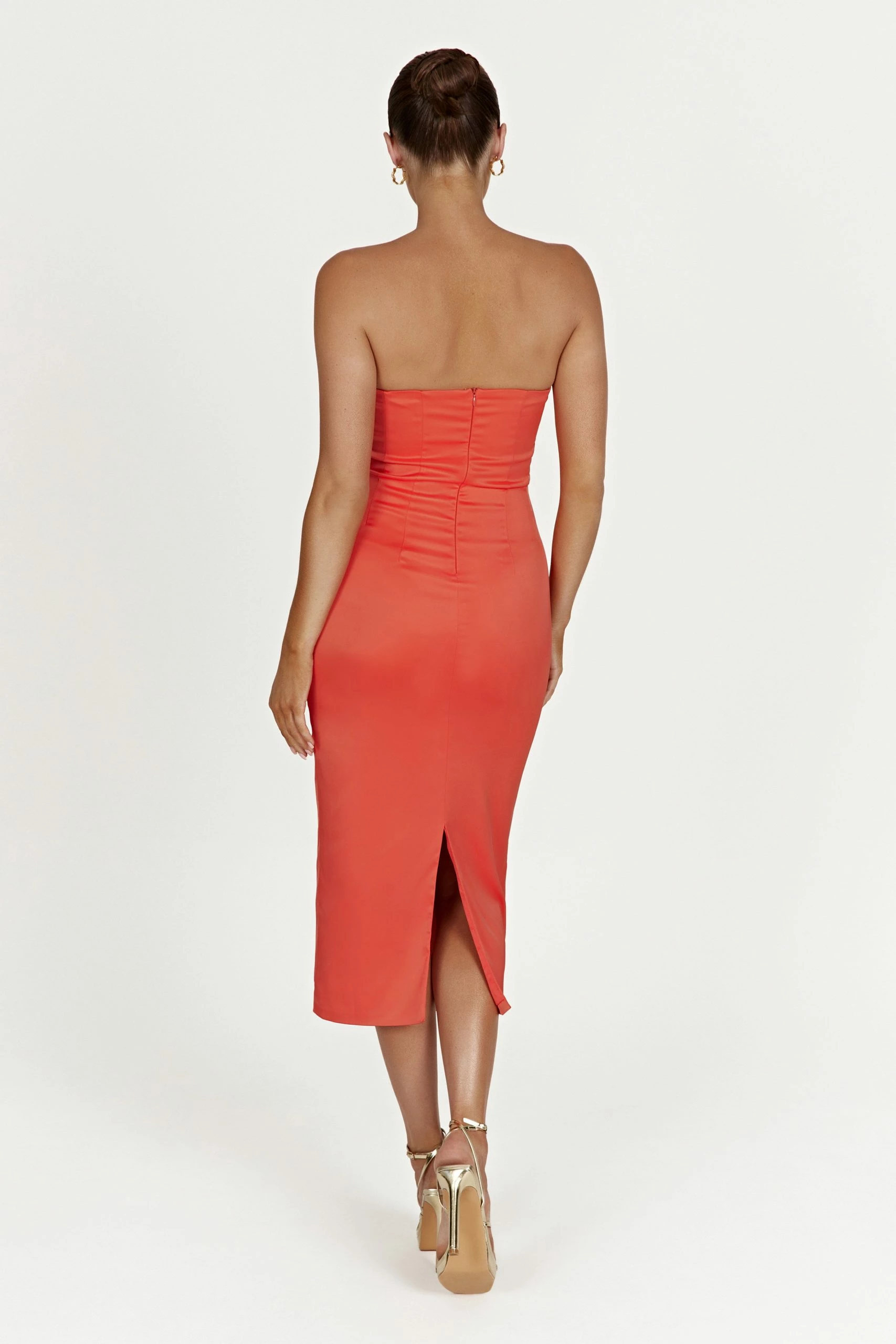 Bryony Cupped Bodycon Midi Dress - Coral 4 Bryony Cupped Bodycon Midi Dress - Coral - Image 2