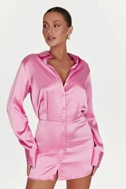 Brielle Satin Shirt Dress - Bubblegum Pink -Meshki Shop 20221125 meshki ecomm reflections21108
