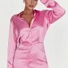 Brielle Satin Shirt Dress - Bubblegum Pink -Meshki Shop 20221125 meshki ecomm reflections21109