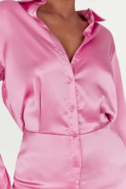 Brielle Satin Shirt Dress - Bubblegum Pink -Meshki Shop 20221125 meshki ecomm reflections21120