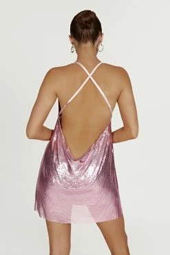 BSD Dove Glomesh Cowl Mini Dress - Blush Pink -Meshki Shop 20221125 meshki ecomm reflections21307