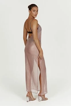 Phoebe Sheer Iridescent Maxi Dress - Taupe -Meshki Shop 20221125 meshki ecomm reflections21382