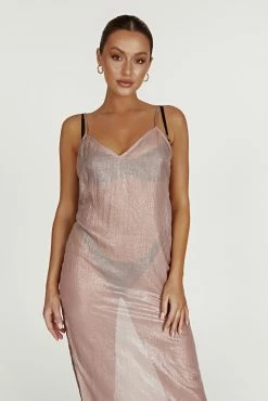 Phoebe Sheer Iridescent Maxi Dress - Taupe -Meshki Shop 20221125 meshki ecomm reflections21399