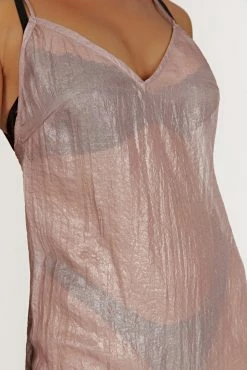 Phoebe Sheer Iridescent Maxi Dress - Taupe -Meshki Shop 20221125 meshki ecomm reflections21401