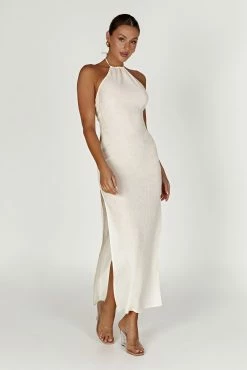 Demi Crinkle Satin Low Back Maxi Dress - Ivory