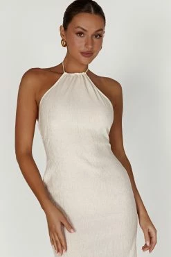 Demi Crinkle Satin Low Back Maxi Dress - Ivory -Meshki Shop 20221130 meshki ecomm twotone athleisure3101