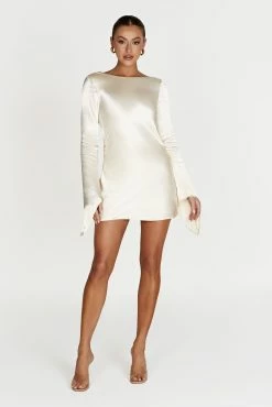 Davina Satin Long Sleeve Mini Dress - Ivory 14 Davina Satin Long Sleeve Mini Dress - Ivory -Meshki Shop 20221212 meshki ecomm moncheri katie0010
