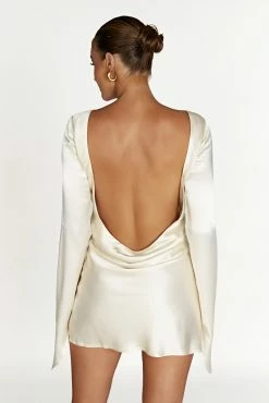 Davina Satin Long Sleeve Mini Dress - Ivory 18 Davina Satin Long Sleeve Mini Dress - Ivory -Meshki Shop 20221212 meshki ecomm moncheri katie0052