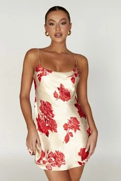 Valentina Satin Mini Dress - Rose Print