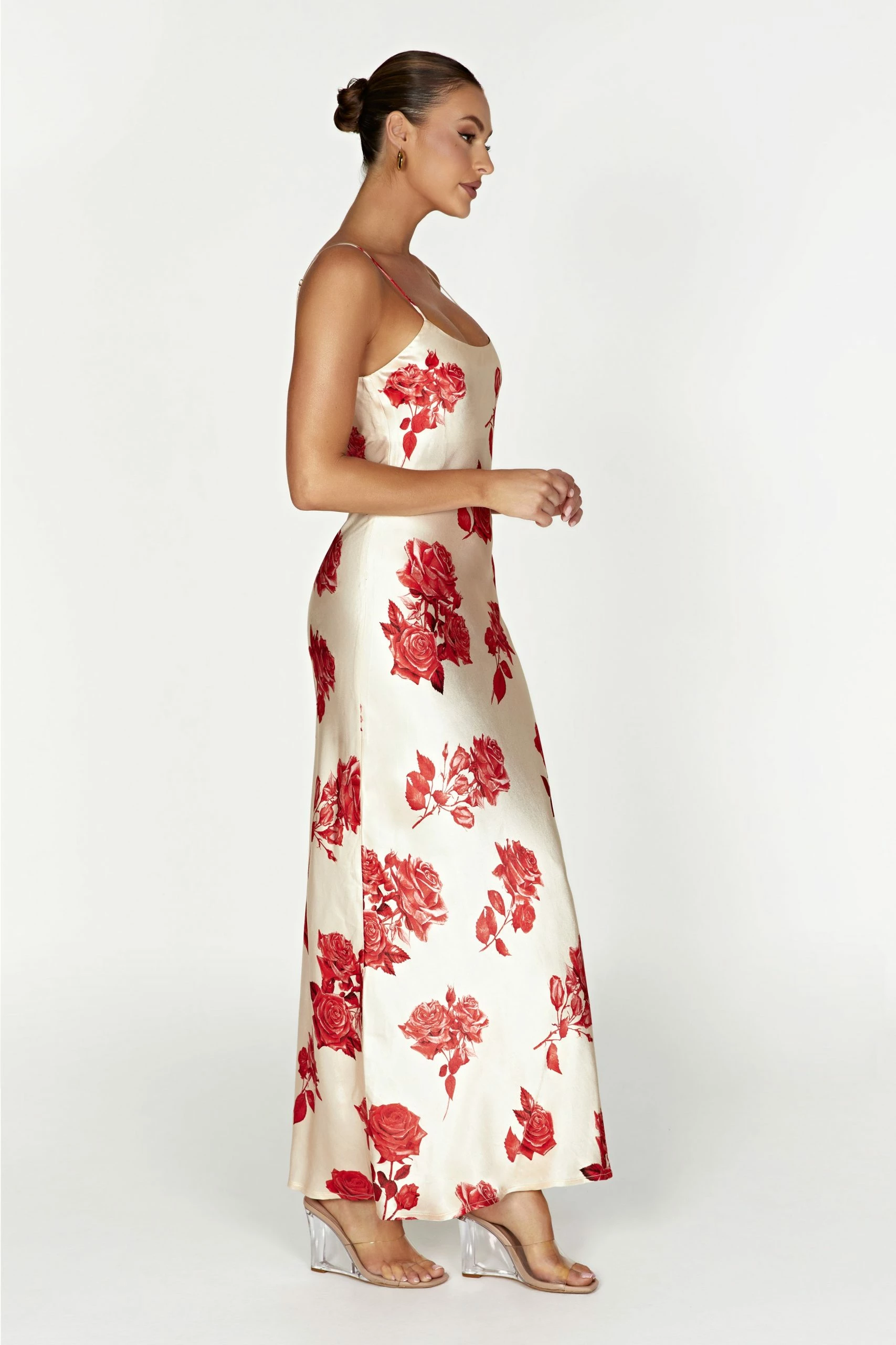 Rosalie Satin Maxi Dress - Rose Print 7 Rosalie Satin Maxi Dress - Rose Print - Image 5