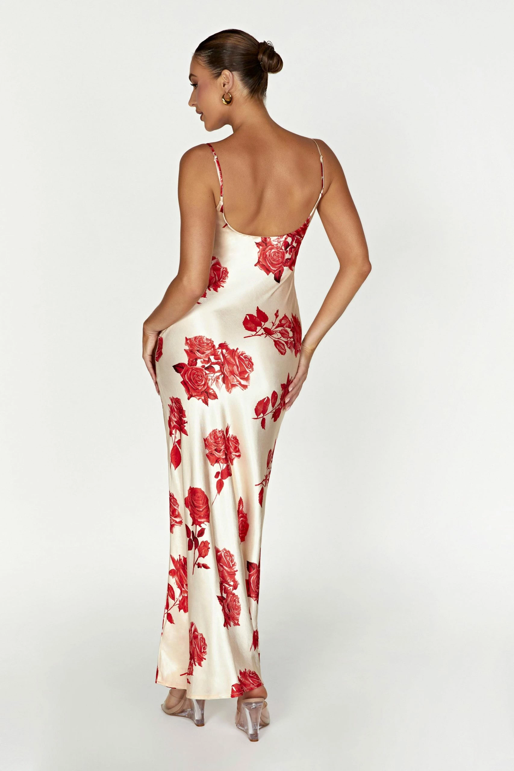 Rosalie Satin Maxi Dress - Rose Print 5 Rosalie Satin Maxi Dress - Rose Print - Image 3