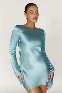 Davina Satin Long Sleeve Mini Dress - Powder Blue 13 Davina Satin Long Sleeve Mini Dress - Powder Blue -Meshki Shop 20221212 meshki ecomm moncheri katie0637