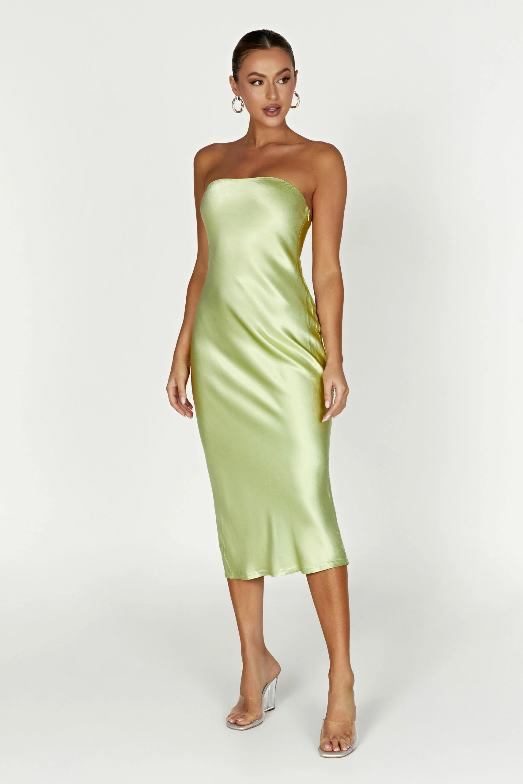 Tyler Strapless Satin Midi Dress - Pistachio Green 7 Tyler Strapless Satin Midi Dress - Pistachio Green - Image 5