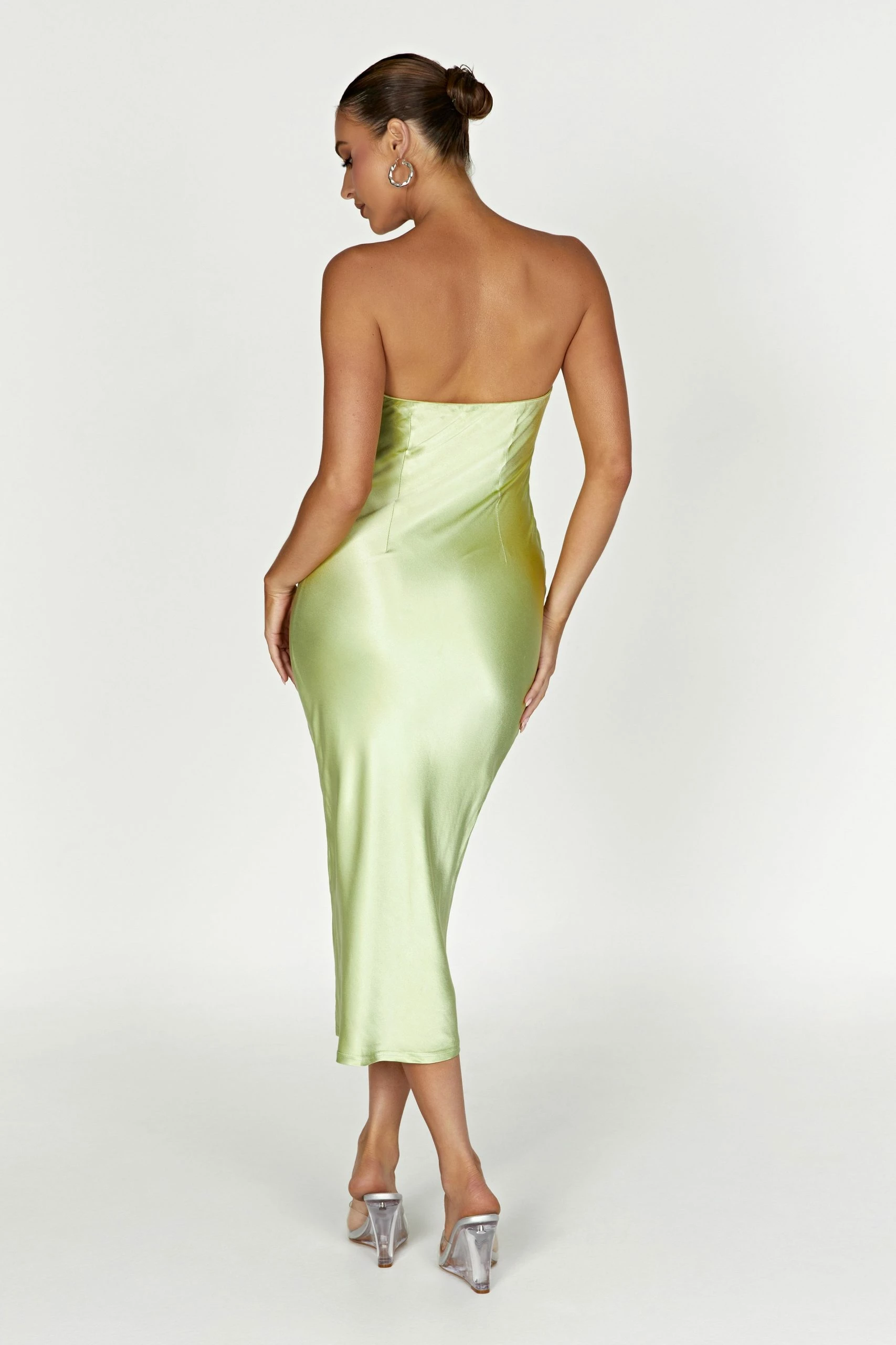 Tyler Strapless Satin Midi Dress - Pistachio Green 4 Tyler Strapless Satin Midi Dress - Pistachio Green - Image 2