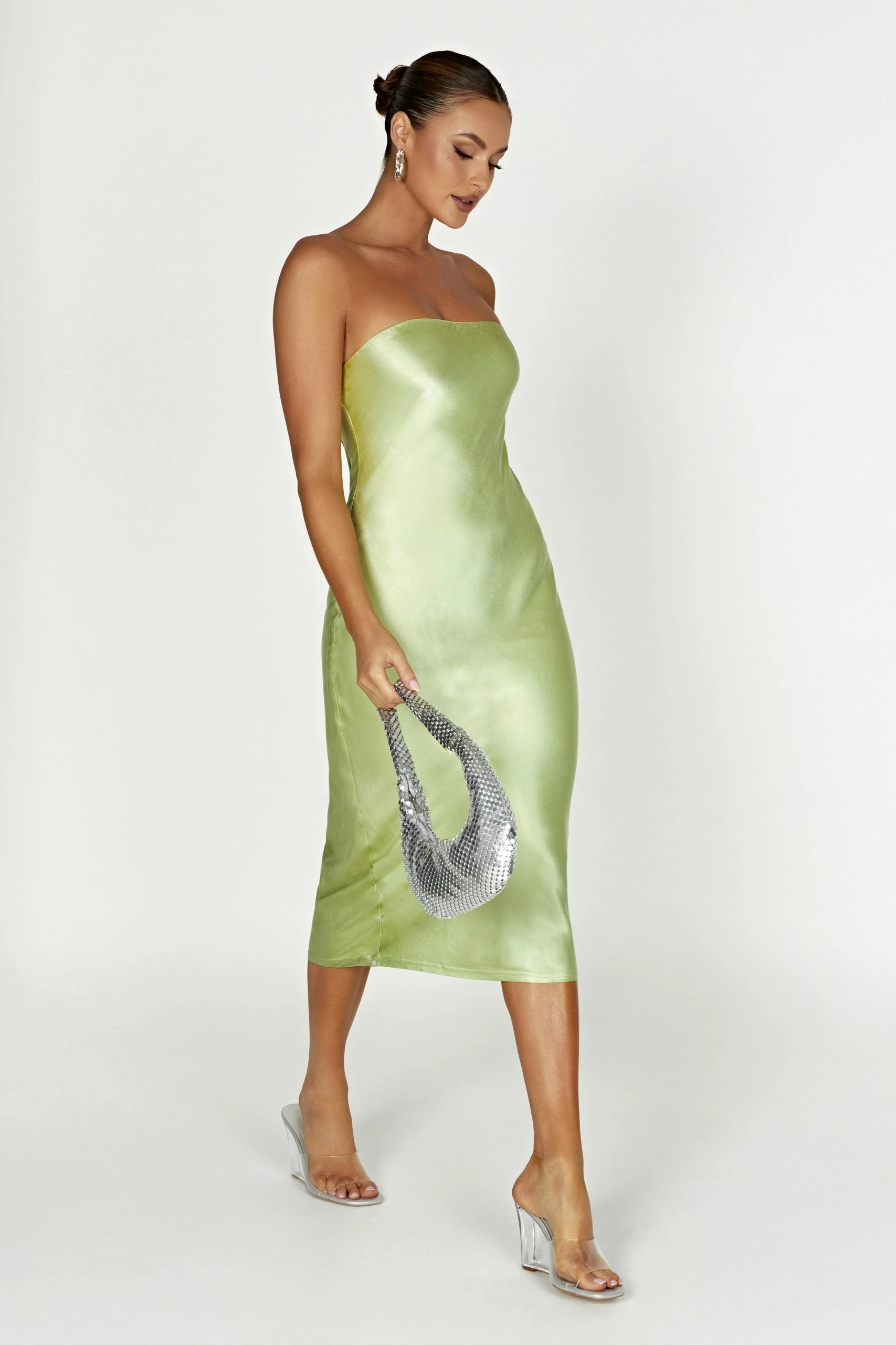 Tyler Strapless Satin Midi Dress - Pistachio Green 9 Tyler Strapless Satin Midi Dress - Pistachio Green - Image 7