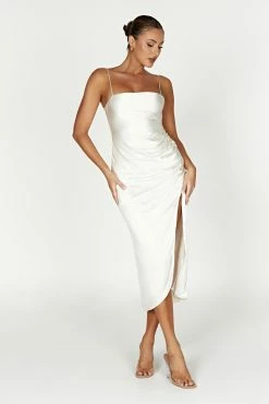 Claudette Satin Drape Midi Dress - Ivory 13 Claudette Satin Drape Midi Dress - Ivory -Meshki Shop 20221212 meshki ecomm moncheri katie1005