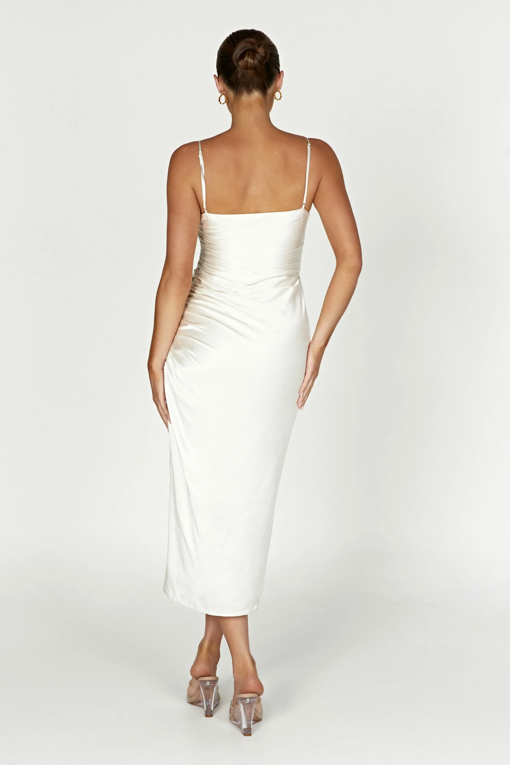 Claudette Satin Drape Midi Dress - Ivory 4 Claudette Satin Drape Midi Dress - Ivory - Image 2