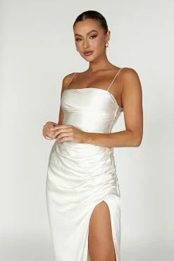 Claudette Satin Drape Midi Dress - Ivory 14 Claudette Satin Drape Midi Dress - Ivory -Meshki Shop 20221212 meshki ecomm moncheri katie1028