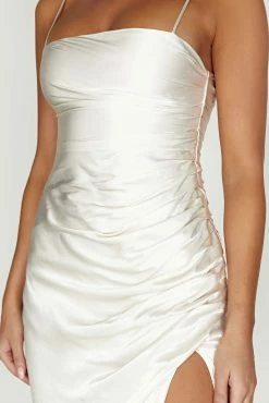 Claudette Satin Drape Midi Dress - Ivory 18 Claudette Satin Drape Midi Dress - Ivory -Meshki Shop 20221212 meshki ecomm moncheri katie1042