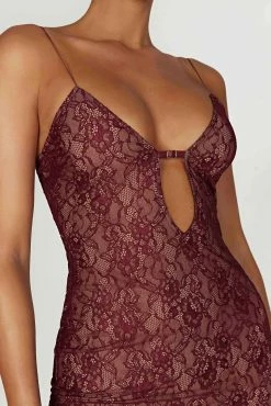 Juliet Lace Mini Dress - Wine -Meshki Shop 20221212 meshki ecomm moncheri katie1224