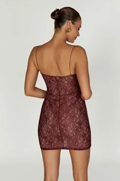 Juliet Lace Mini Dress - Wine -Meshki Shop 20221212 meshki ecomm moncheri katie1228