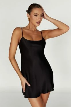 Valentina Satin Mini Dress - Black -Meshki Shop 20221212 meshki ecomm moncheri katie1410