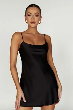 Valentina Satin Mini Dress - Black -Meshki Shop 20221212 meshki ecomm moncheri katie1416