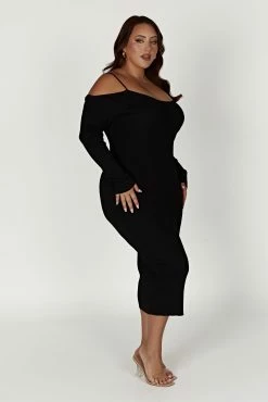 Shea Off Shoulder Knit Midi Dress - Black -Meshki Shop 20221221 meshki moncherie pt2 katie2454