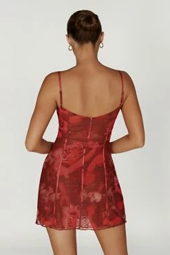 BSD Esther Mesh Panelled Mini Dress - Oversized Rose Print -Meshki Shop 20221221 meshki moncherie pt2 katie2538