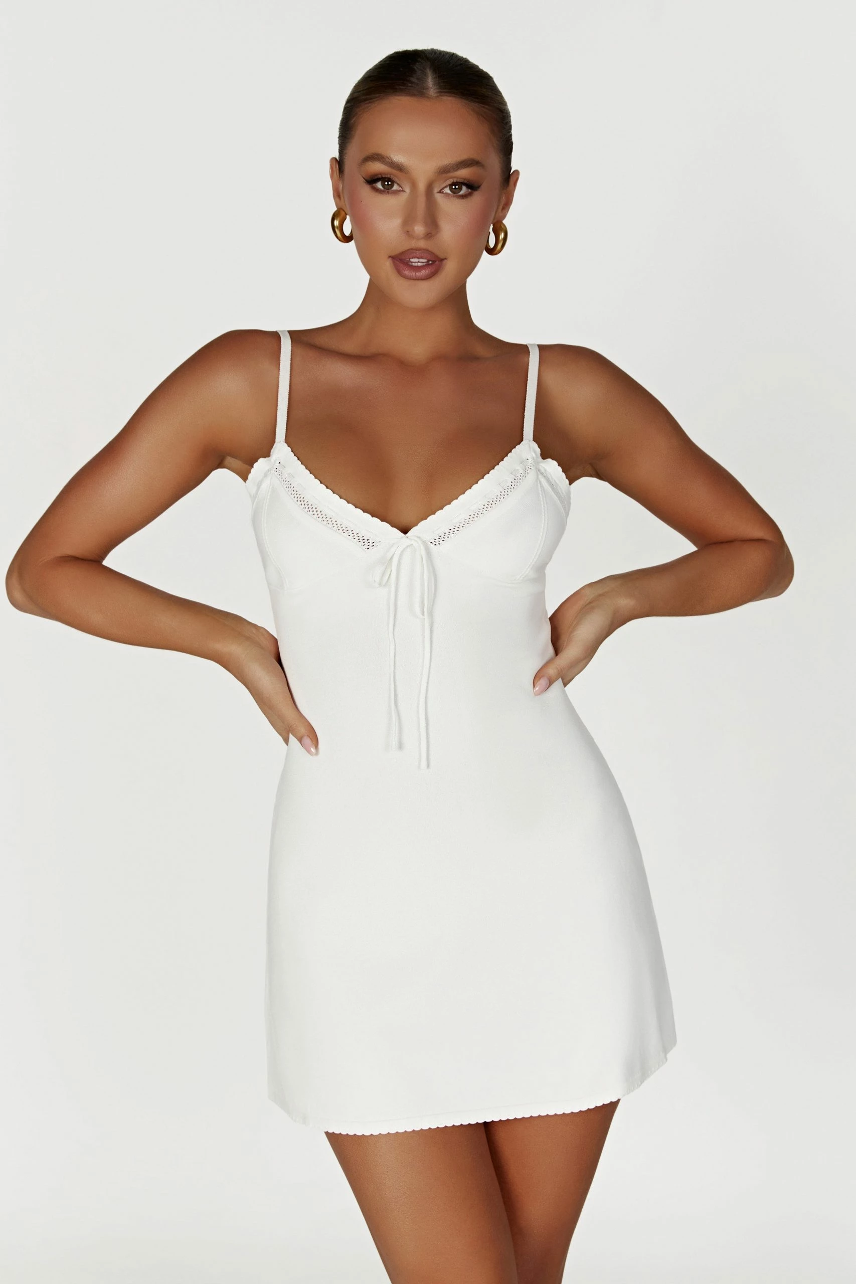 Ellis Pointelle Knit Mini Dress - White 10 Ellis Pointelle Knit Mini Dress - White - Image 8