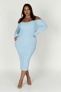 Shea Off Shoulder Knit Midi Dress - Powder Blue -Meshki Shop 20221221 meshki moncherie pt2 katie3619