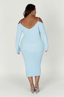 Shea Off Shoulder Knit Midi Dress - Powder Blue -Meshki Shop 20221221 meshki moncherie pt2 katie3642