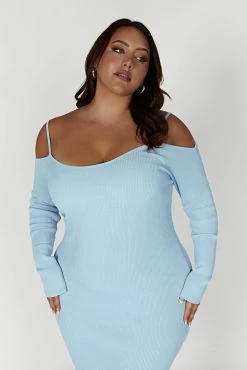 Shea Off Shoulder Knit Midi Dress - Powder Blue -Meshki Shop 20221221 meshki moncherie pt2 katie3657