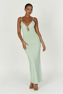 Maia Pointelle Knit Maxi Dress - Pistachio Green -Meshki Shop 20221221 meshki moncherie pt2 katie3825