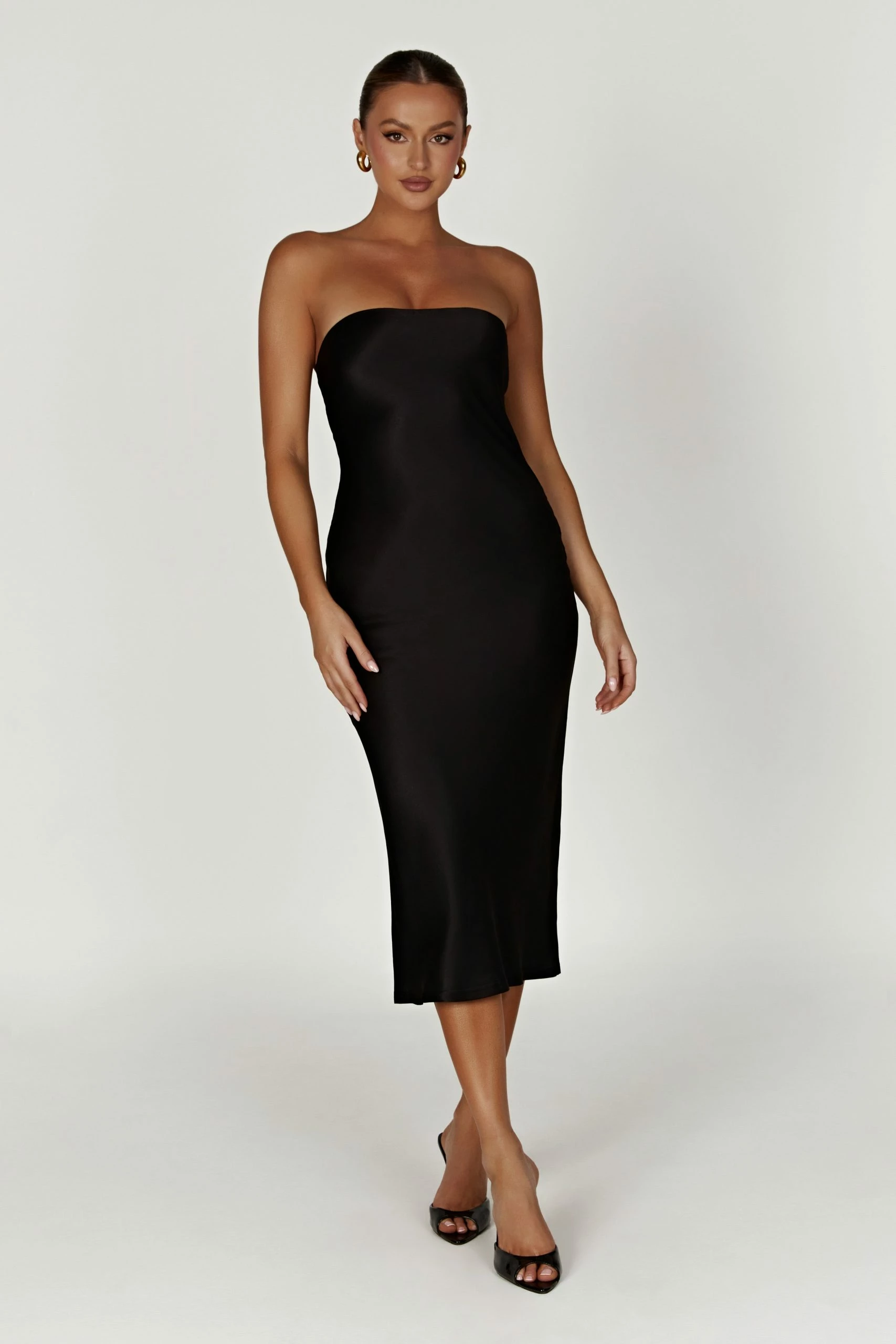 Tyler Strapless Satin Midi Dress - Black 3 Tyler Strapless Satin Midi Dress - Black