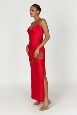 Chandra Lace Detail Satin Maxi Dress - Red 15 Chandra Lace Detail Satin Maxi Dress - Red -Meshki Shop 20221221 meshki moncherie pt2 katie4797