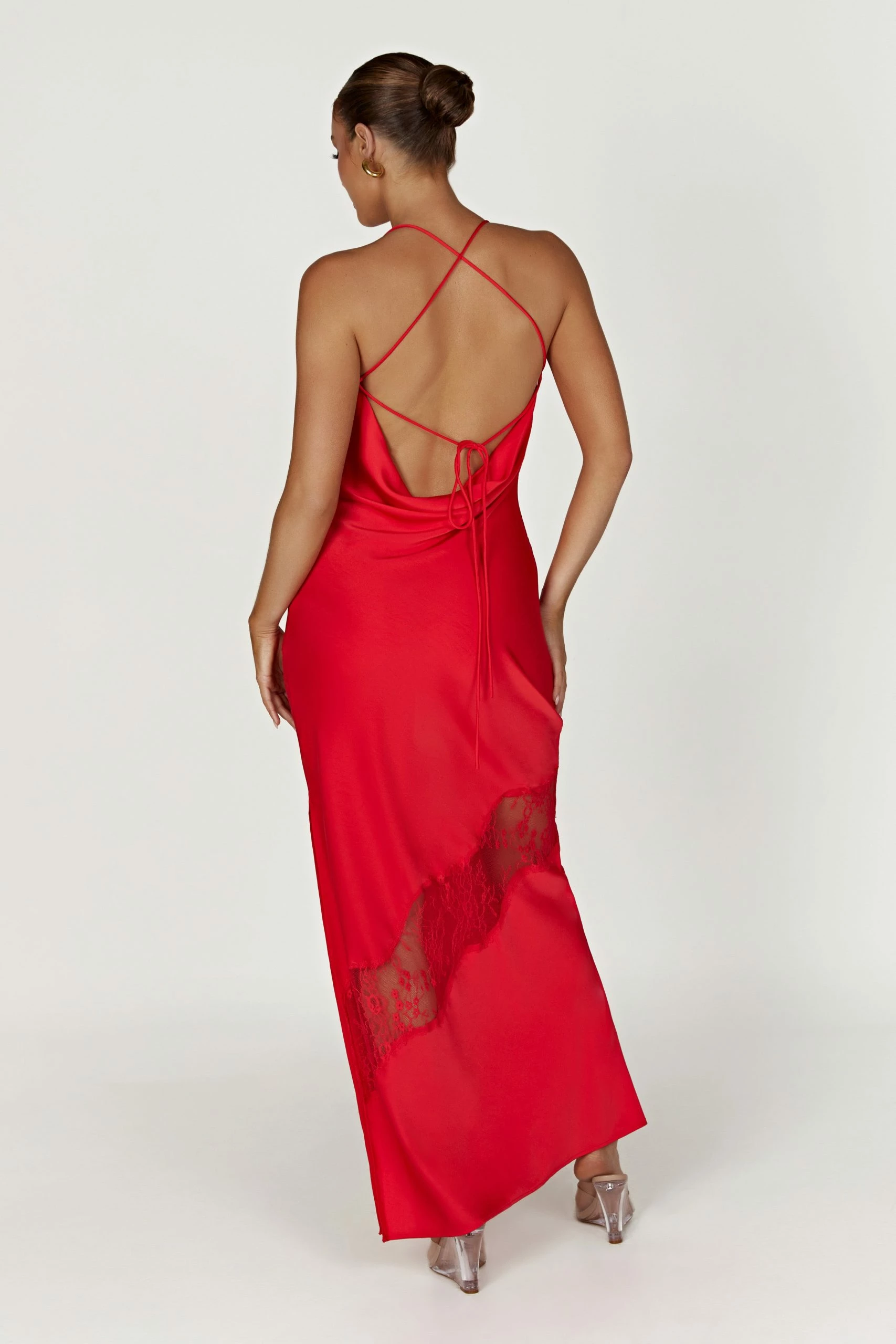 Chandra Lace Detail Satin Maxi Dress - Red 6 Chandra Lace Detail Satin Maxi Dress - Red - Image 4